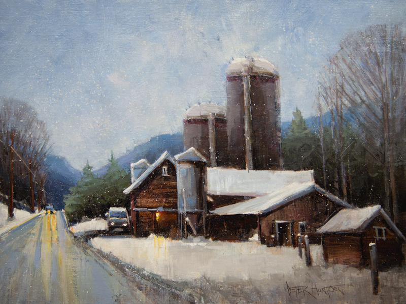 image of painting of a barn and road